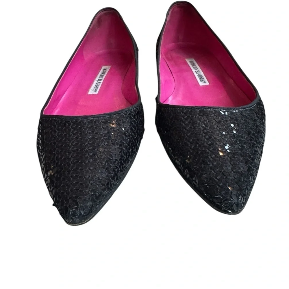 Manolo Blahnik black sequin flats